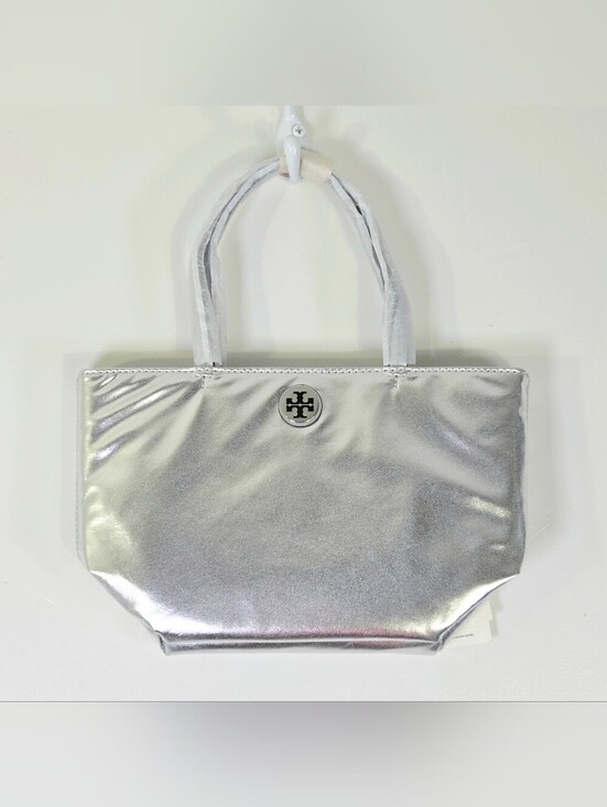 Tory Burch Handbags - NWT TORY BURCH METALLIC SILVER MINI TOTE BAG WITH STRAP.